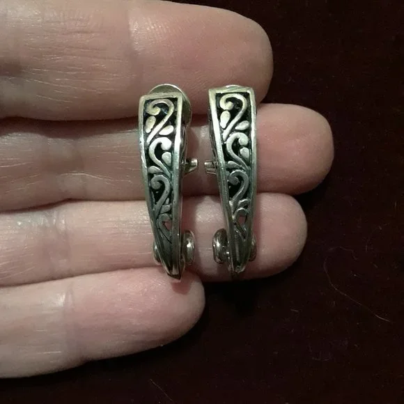 Solid 925 Sterling Silver Scroll Earrings - Picture 2 of 6